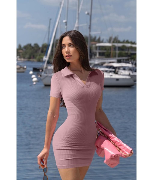 OQQ Women's Mini Dresses Sexy Ribbed Short Sleeve Tummy Control Bodycon Mini Dress