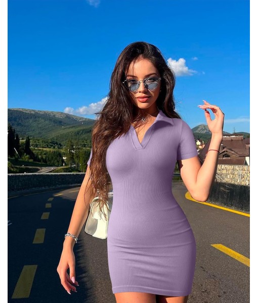 OQQ Women's Mini Dresses Sexy Ribbed Short Sleeve Tummy Control Bodycon Mini Dress