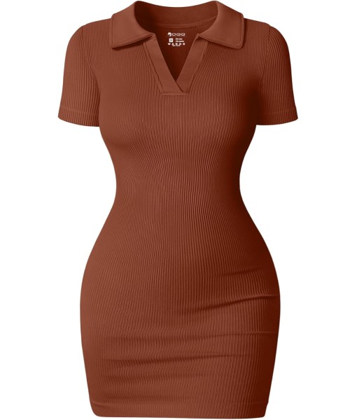 OQQ Women's Mini Dresses Sexy Ribbed Short Sleeve Tummy Control Bodycon Mini Dress
