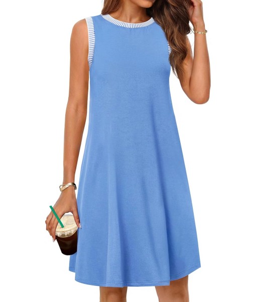 MEROKEETY Women's 2025 Summer Casual Sundress Beach Vacation Sleeveless Tank Crewneck Coverup Mini Dresses