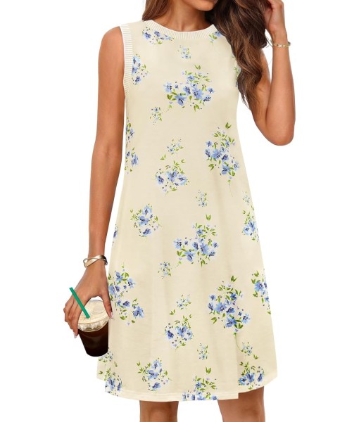 MEROKEETY Women's 2025 Summer Casual Sundress Beach Vacation Sleeveless Tank Crewneck Coverup Mini Dresses