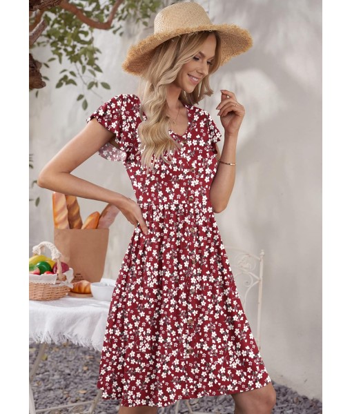 WNEEDU Women Summer Dresses Sleeveless Casual Loose Swing Button Down Midi Dress with Pockets