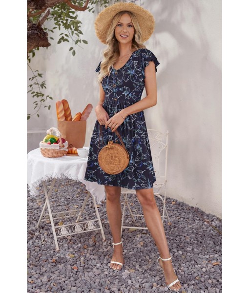 WNEEDU Women Summer Dresses Sleeveless Casual Loose Swing Button Down Midi Dress with Pockets