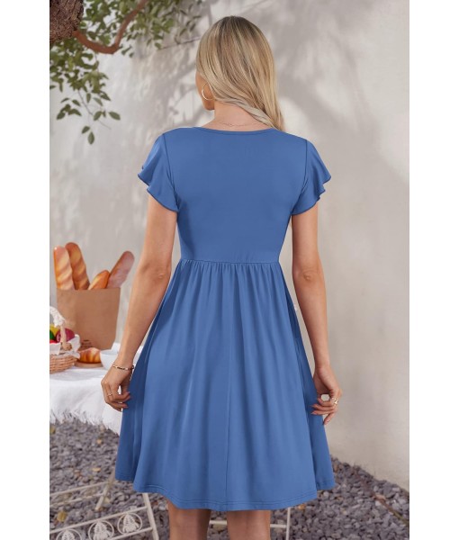WNEEDU Women Summer Dresses Sleeveless Casual Loose Swing Button Down Midi Dress with Pockets