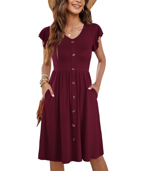 WNEEDU Women Summer Dresses Sleeveless Casual Loose Swing Button Down Midi Dress with Pockets