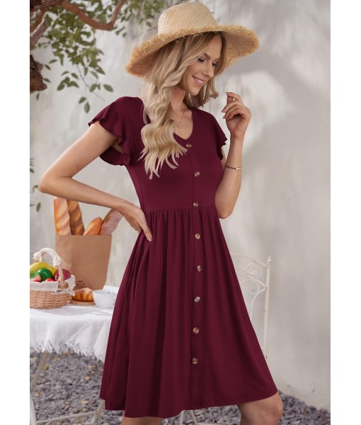 WNEEDU Women Summer Dresses Sleeveless Casual Loose Swing Button Down Midi Dress with Pockets