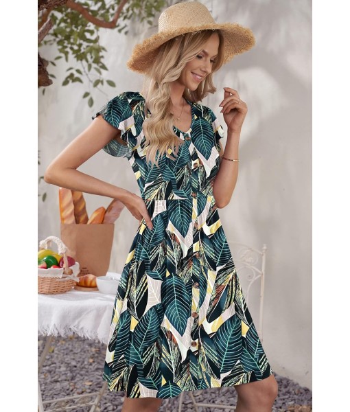 WNEEDU Women Summer Dresses Sleeveless Casual Loose Swing Button Down Midi Dress with Pockets