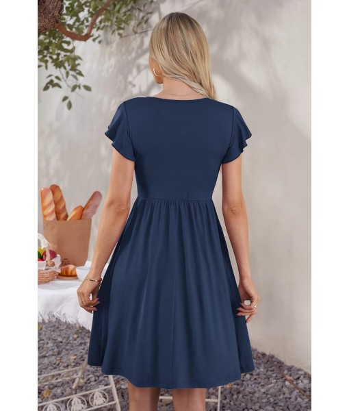 WNEEDU Women Summer Dresses Sleeveless Casual Loose Swing Button Down Midi Dress with Pockets