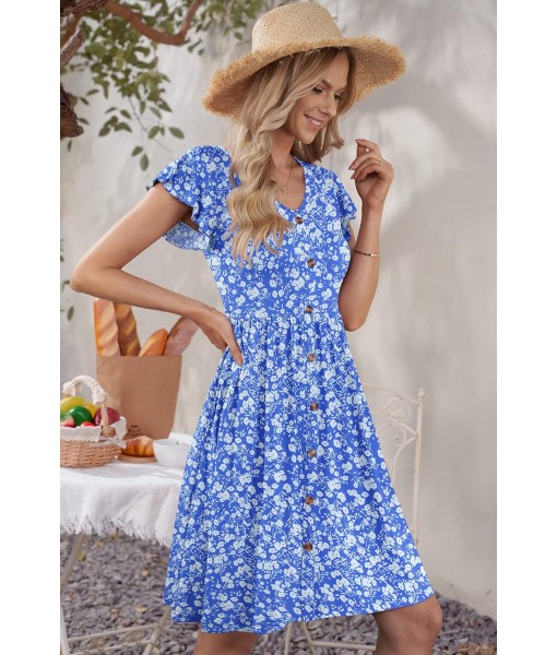 WNEEDU Women Summer Dresses Sleeveless Casual Loose Swing Button Down Midi Dress with Pockets