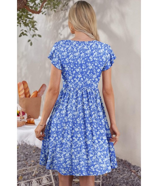 WNEEDU Women Summer Dresses Sleeveless Casual Loose Swing Button Down Midi Dress with Pockets