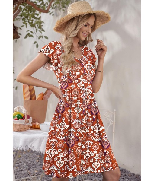 WNEEDU Women Summer Dresses Sleeveless Casual Loose Swing Button Down Midi Dress with Pockets
