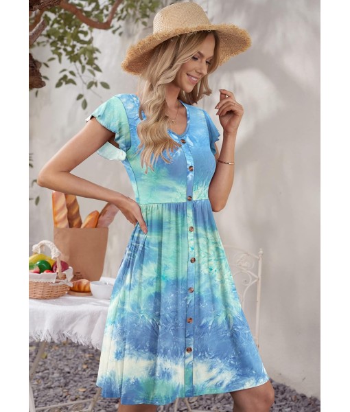 WNEEDU Women Summer Dresses Sleeveless Casual Loose Swing Button Down Midi Dress with Pockets