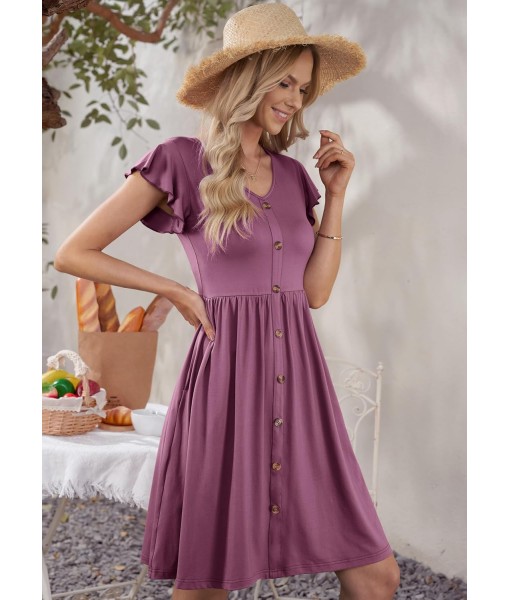 WNEEDU Women Summer Dresses Sleeveless Casual Loose Swing Button Down Midi Dress with Pockets