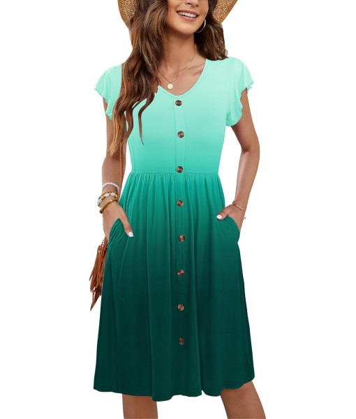 WNEEDU Women Summer Dresses Sleeveless Casual Loose Swing Button Down Midi Dress with Pockets