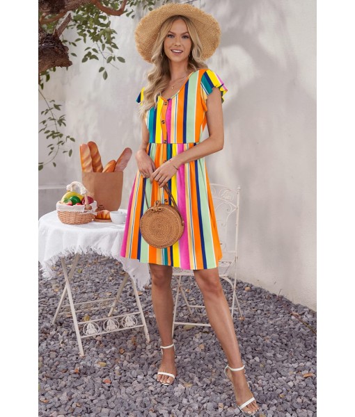 WNEEDU Women Summer Dresses Sleeveless Casual Loose Swing Button Down Midi Dress with Pockets