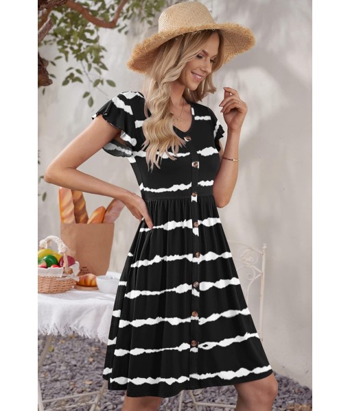 WNEEDU Women Summer Dresses Sleeveless Casual Loose Swing Button Down Midi Dress with Pockets
