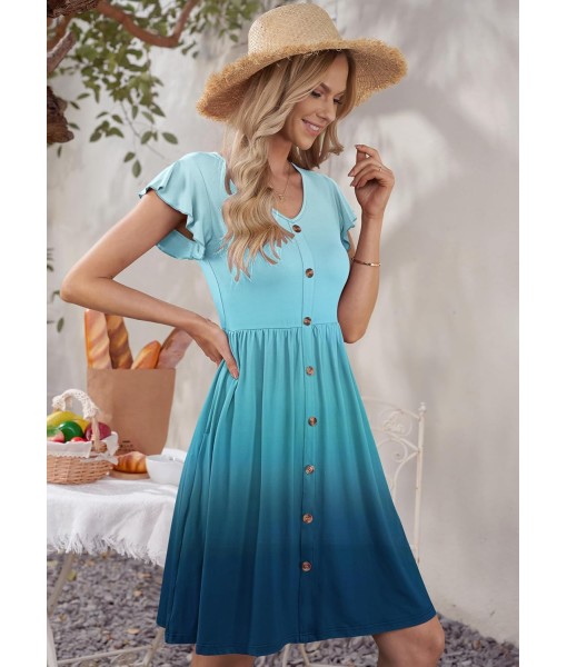 WNEEDU Women Summer Dresses Sleeveless Casual Loose Swing Button Down Midi Dress with Pockets