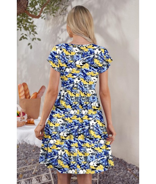 WNEEDU Women Summer Dresses Sleeveless Casual Loose Swing Button Down Midi Dress with Pockets