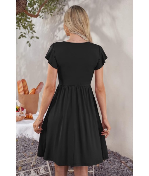 WNEEDU Women Summer Dresses Sleeveless Casual Loose Swing Button Down Midi Dress with Pockets