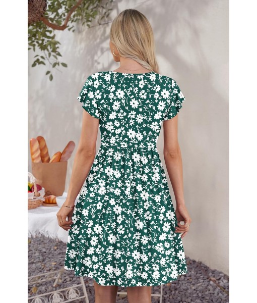 WNEEDU Women Summer Dresses Sleeveless Casual Loose Swing Button Down Midi Dress with Pockets