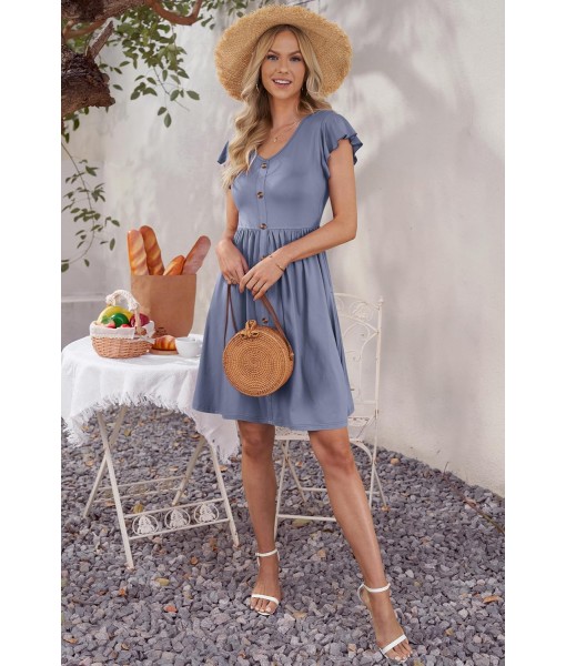WNEEDU Women Summer Dresses Sleeveless Casual Loose Swing Button Down Midi Dress with Pockets