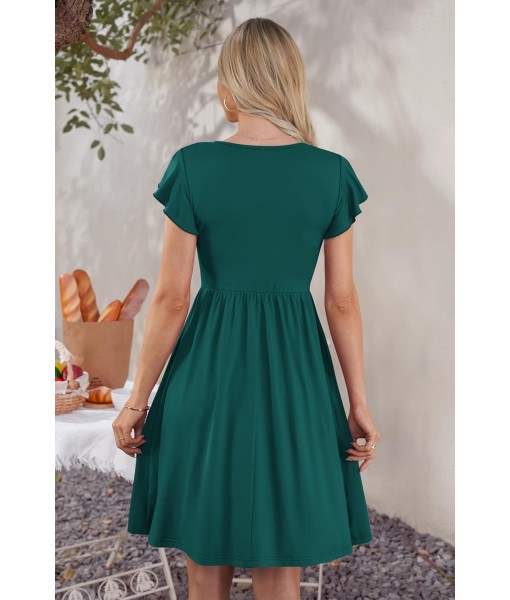 WNEEDU Women Summer Dresses Sleeveless Casual Loose Swing Button Down Midi Dress with Pockets