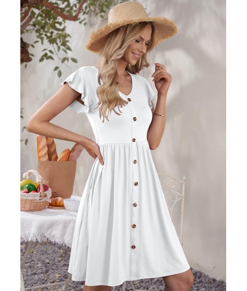 WNEEDU Women Summer Dresses Sleeveless Casual Loose Swing Button Down Midi Dress with Pockets
