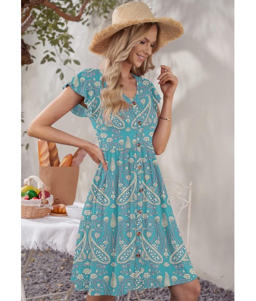 WNEEDU Women Summer Dresses Sleeveless Casual Loose Swing Button Down Midi Dress with Pockets