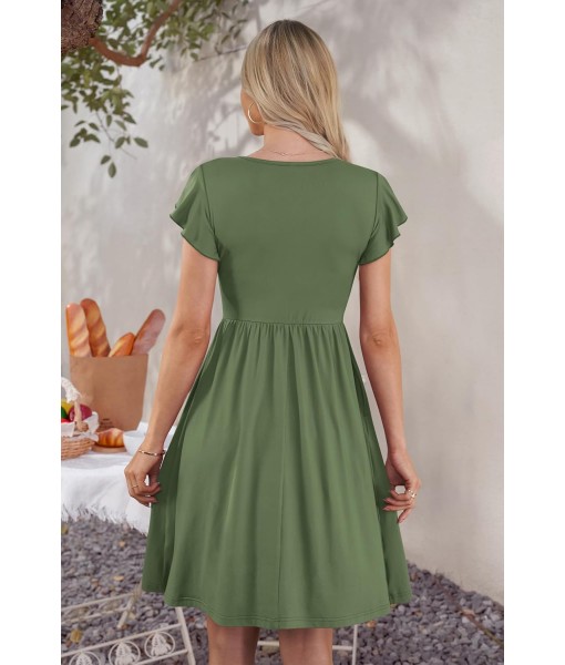 WNEEDU Women Summer Dresses Sleeveless Casual Loose Swing Button Down Midi Dress with Pockets