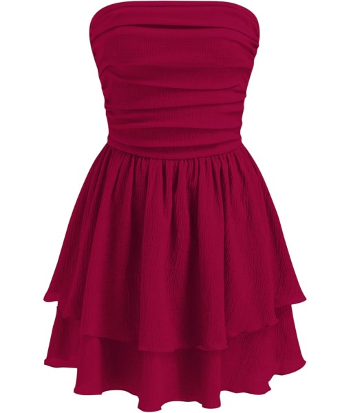 CIDER Women's Summer Cocktail Dress - Tube Ruched Ruffle Mini Dress
