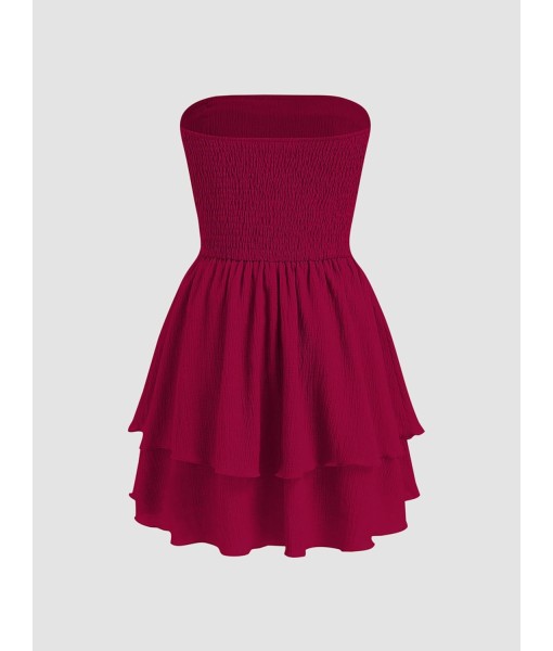 CIDER Women's Summer Cocktail Dress - Tube Ruched Ruffle Mini Dress