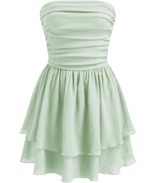 CIDER Women's Summer Cocktail Dress - Tube Ruched Ruffle Mini Dress