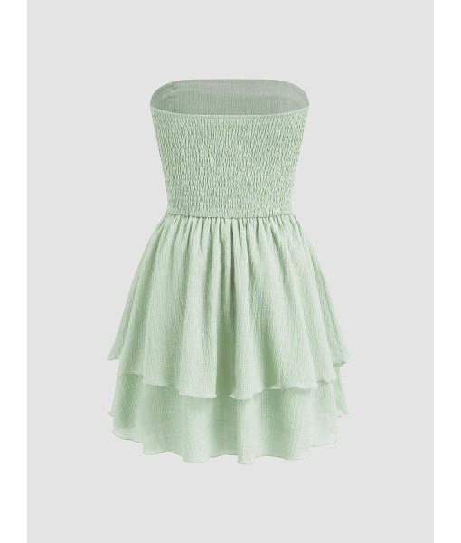 CIDER Women's Summer Cocktail Dress - Tube Ruched Ruffle Mini Dress