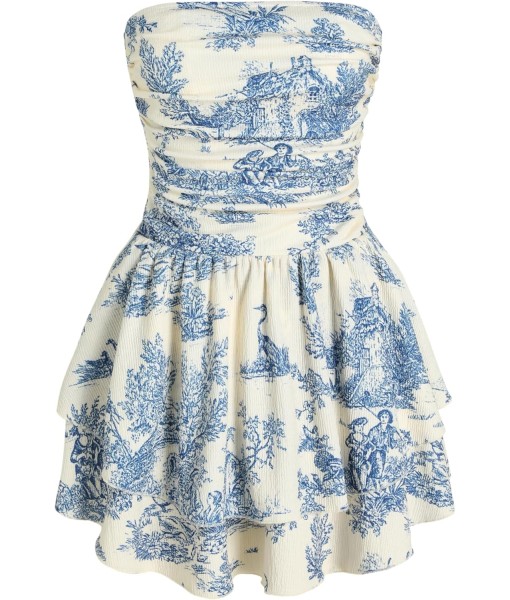 CIDER Women's Summer Cocktail Dress - Tube Ruched Ruffle Mini Dress