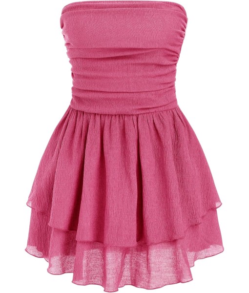 CIDER Women's Summer Cocktail Dress - Tube Ruched Ruffle Mini Dress