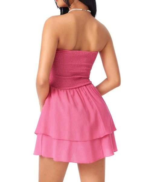 CIDER Women's Summer Cocktail Dress - Tube Ruched Ruffle Mini Dress