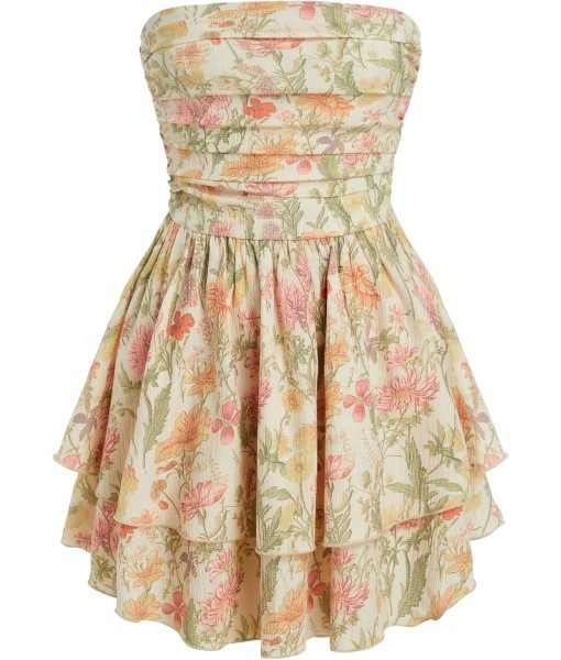 CIDER Women's Summer Cocktail Dress - Tube Ruched Ruffle Mini Dress