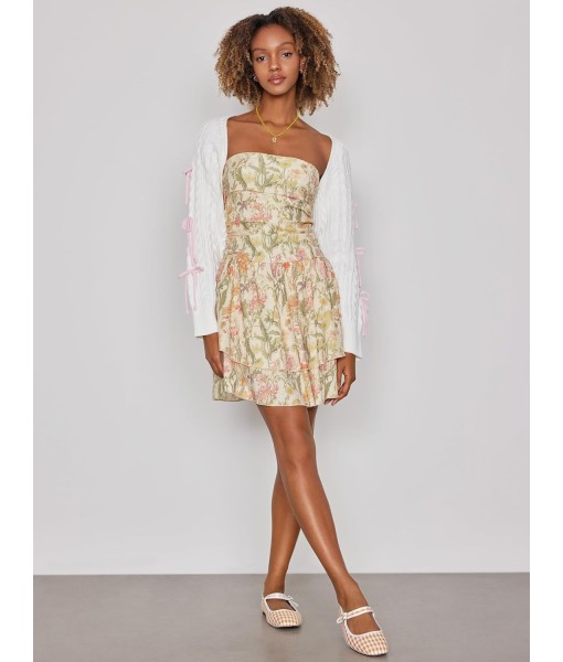 CIDER Women's Summer Cocktail Dress - Tube Ruched Ruffle Mini Dress