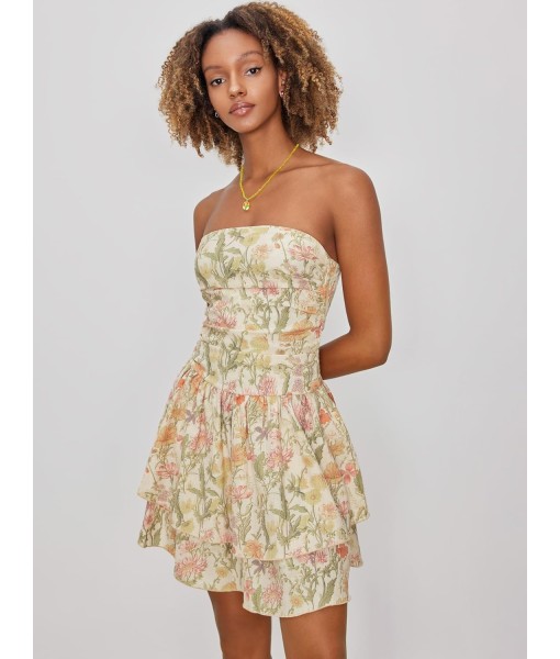 CIDER Women's Summer Cocktail Dress - Tube Ruched Ruffle Mini Dress