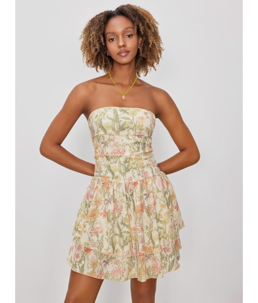 CIDER Women's Summer Cocktail Dress - Tube Ruched Ruffle Mini Dress