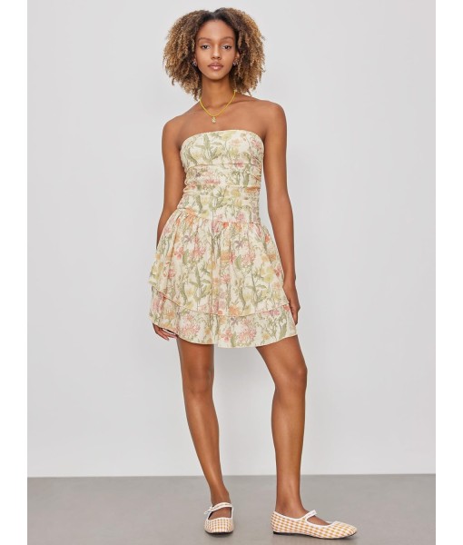 CIDER Women's Summer Cocktail Dress - Tube Ruched Ruffle Mini Dress