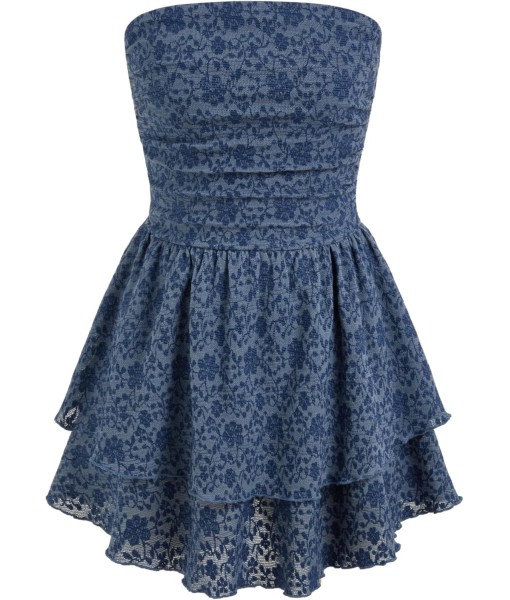 CIDER Women's Summer Cocktail Dress - Tube Ruched Ruffle Mini Dress