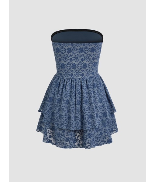 CIDER Women's Summer Cocktail Dress - Tube Ruched Ruffle Mini Dress