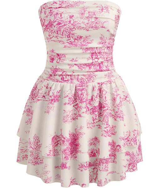 CIDER Women's Summer Cocktail Dress - Tube Ruched Ruffle Mini Dress