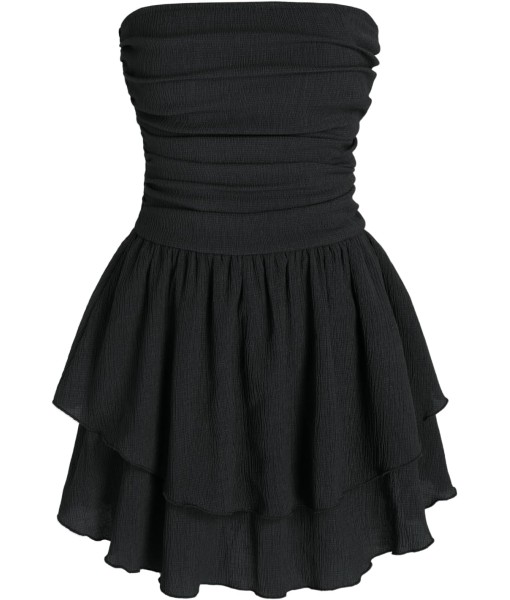 CIDER Women's Summer Cocktail Dress - Tube Ruched Ruffle Mini Dress