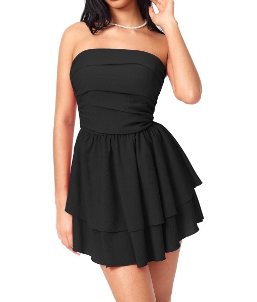 CIDER Women's Summer Cocktail Dress - Tube Ruched Ruffle Mini Dress