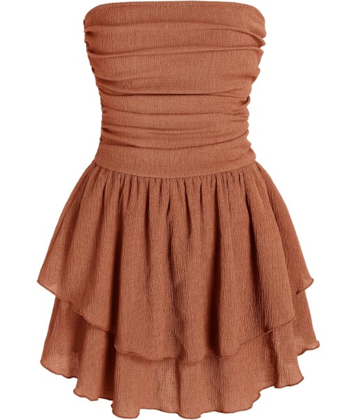 CIDER Women's Summer Cocktail Dress - Tube Ruched Ruffle Mini Dress