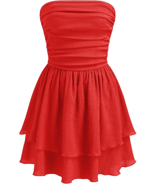 CIDER Women's Summer Cocktail Dress - Tube Ruched Ruffle Mini Dress