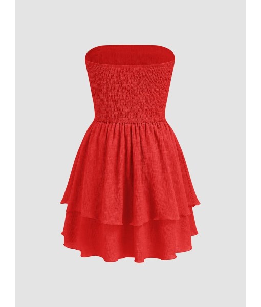 CIDER Women's Summer Cocktail Dress - Tube Ruched Ruffle Mini Dress