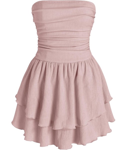 CIDER Women's Summer Cocktail Dress - Tube Ruched Ruffle Mini Dress